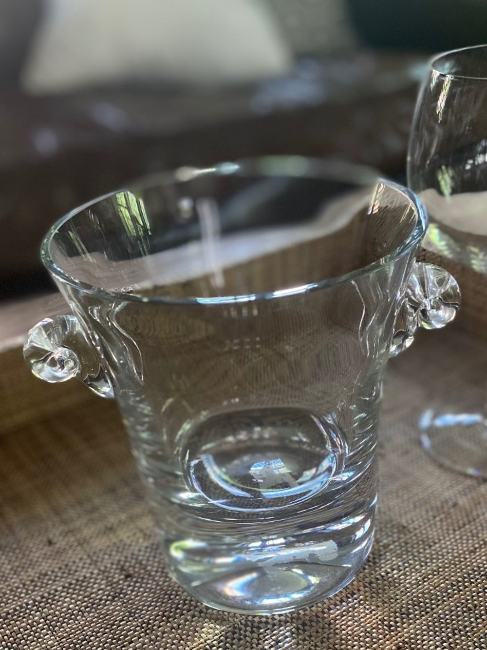 Pottery Barn Glass Ice Bucket Scrolled Handle